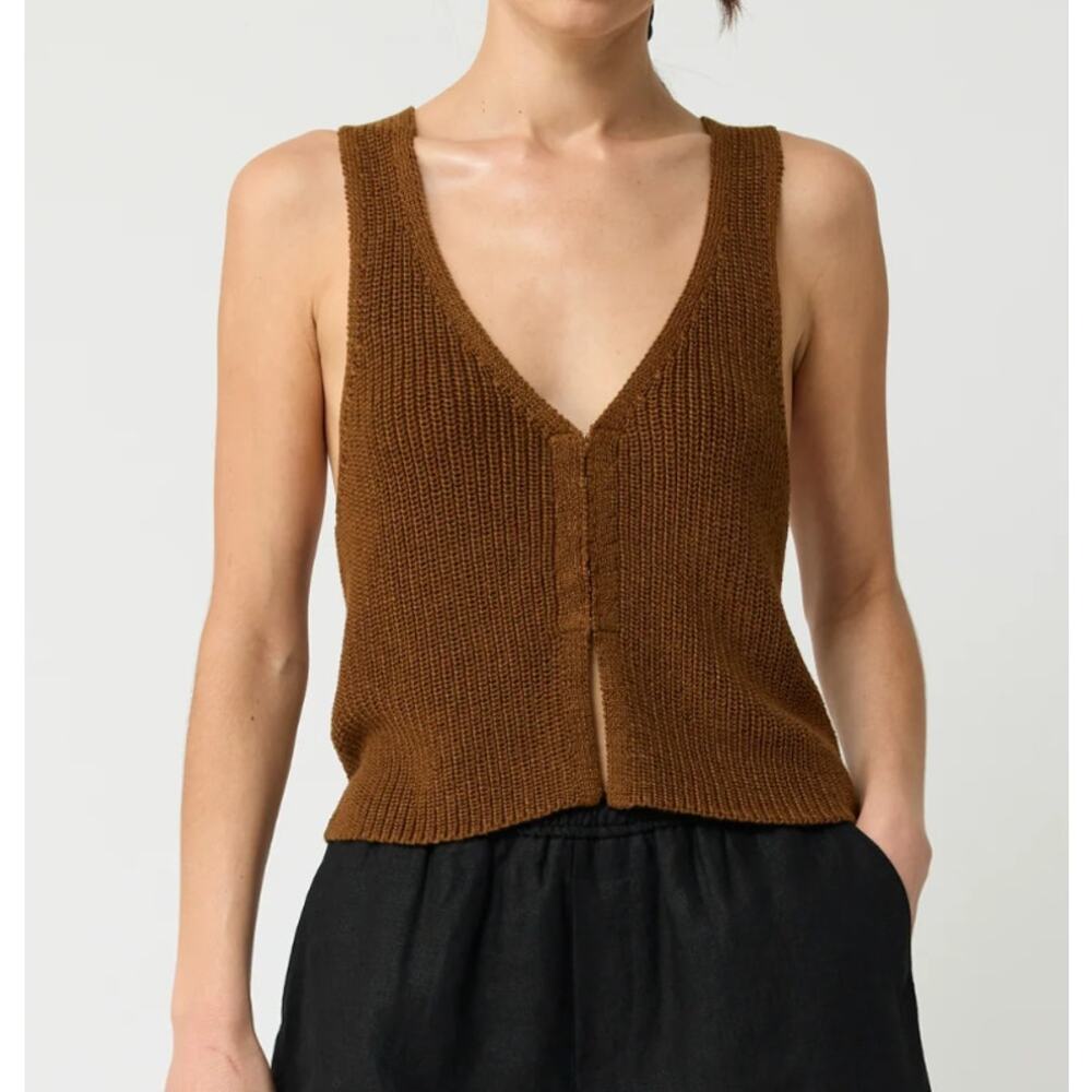 Almina Concept Sweater Women Medium Knit V Neck Vest Wool Blend Minimalist Prepp